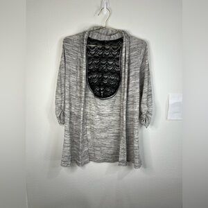 Grey with Black Stitched Accent on Back Long Sleeve Shaw Sweater